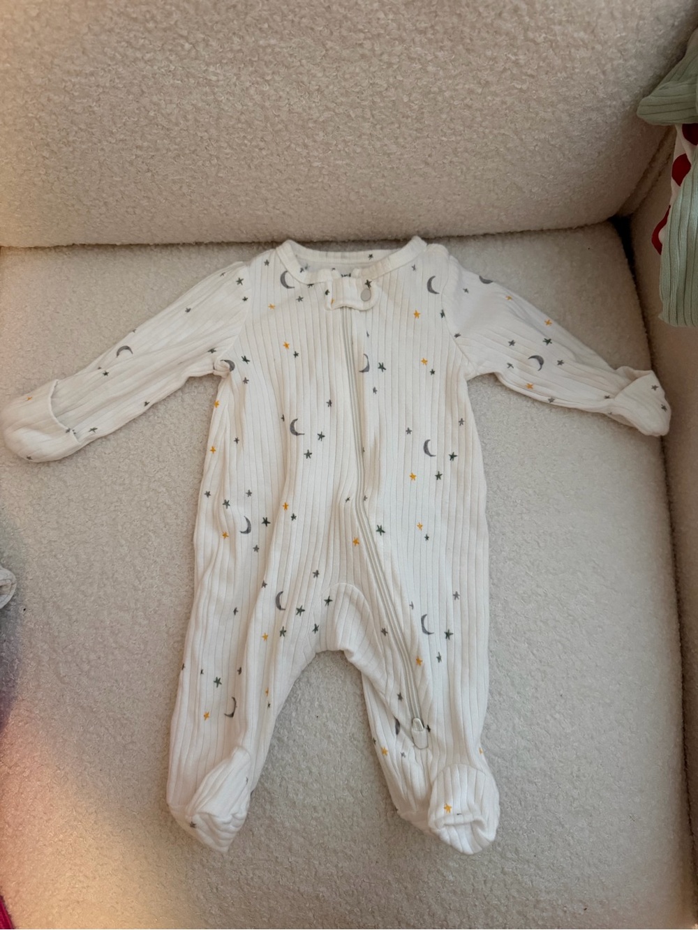 Carter's White Moon & Star Ribbed Footed One-Piece